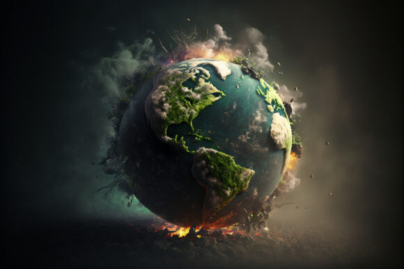 Contaminated, destoryed, smoking Earth planet
